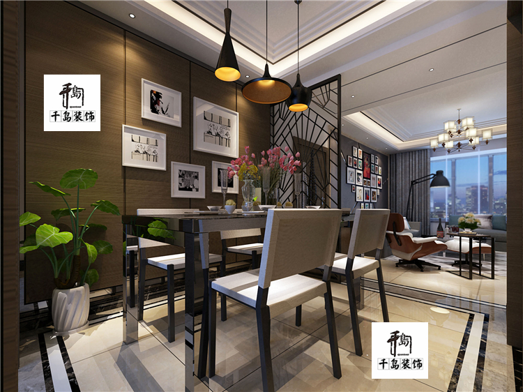 建業(yè)桂圓142㎡現代簡約深色調餐廳裝修效果圖