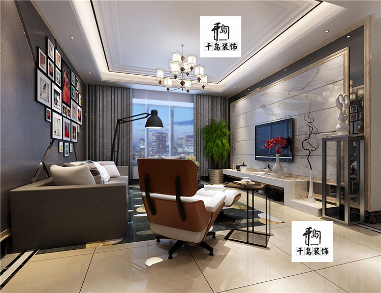 建業(yè)桂圓142㎡現代簡約深色調客餐廳裝修效果圖